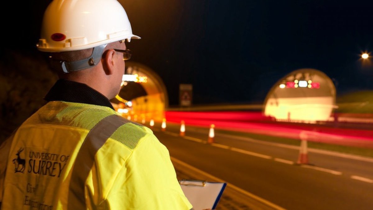 Engineer looking at entrance to Hindhead Tunnel