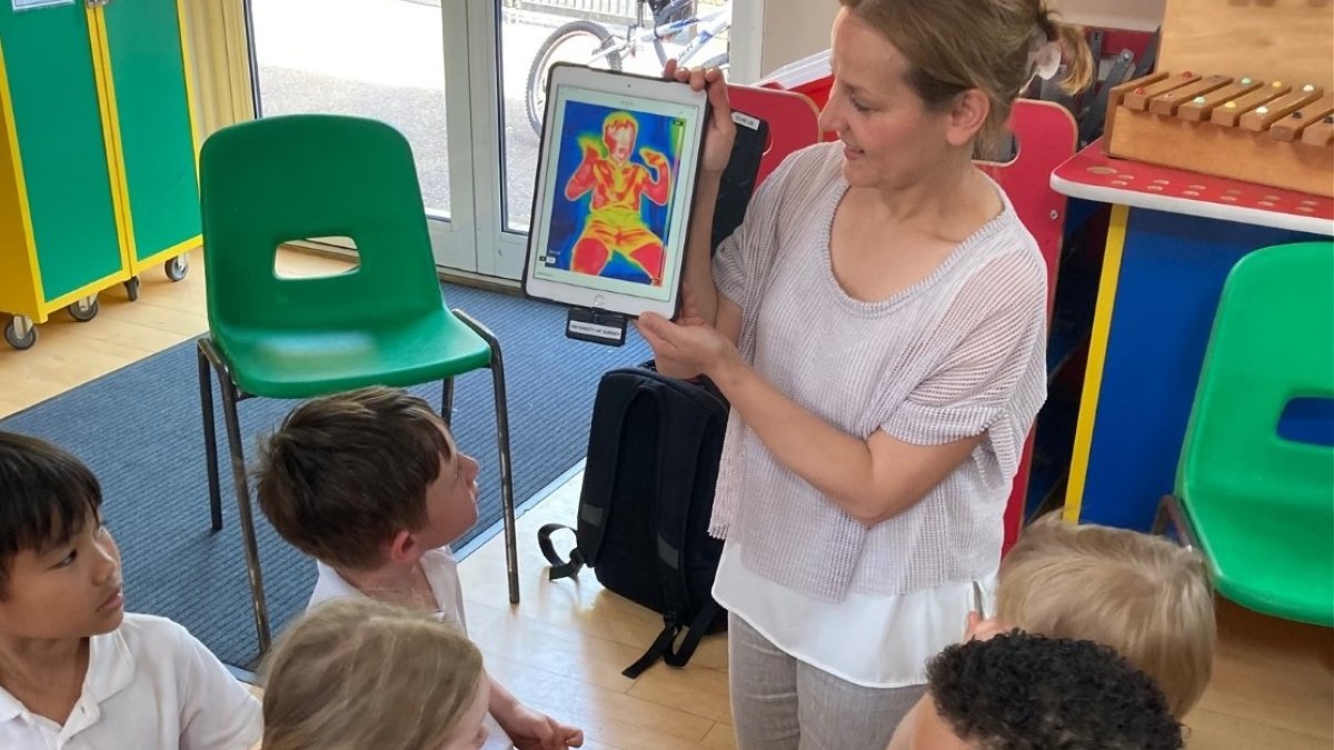 Sandfield School teacher with thermal imaging technology