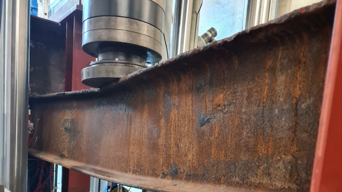 Section of railway bridge being tested under load