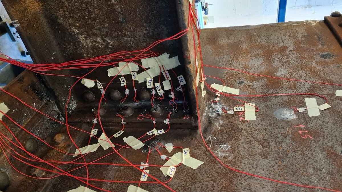 Section of railway bridge being tested with sensors