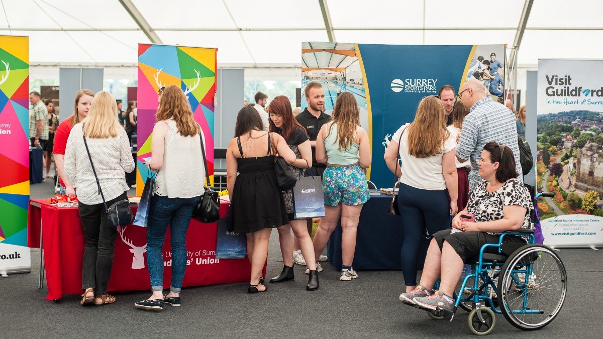 Students at University information fair