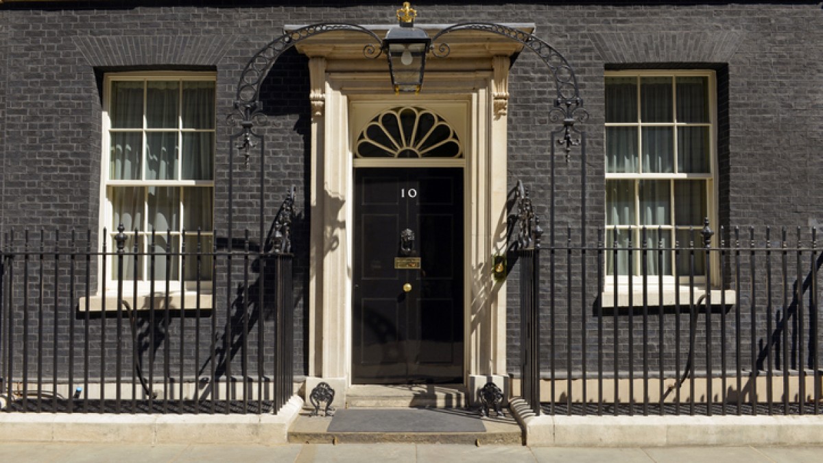 A picture of the front door of 10 Downing Street