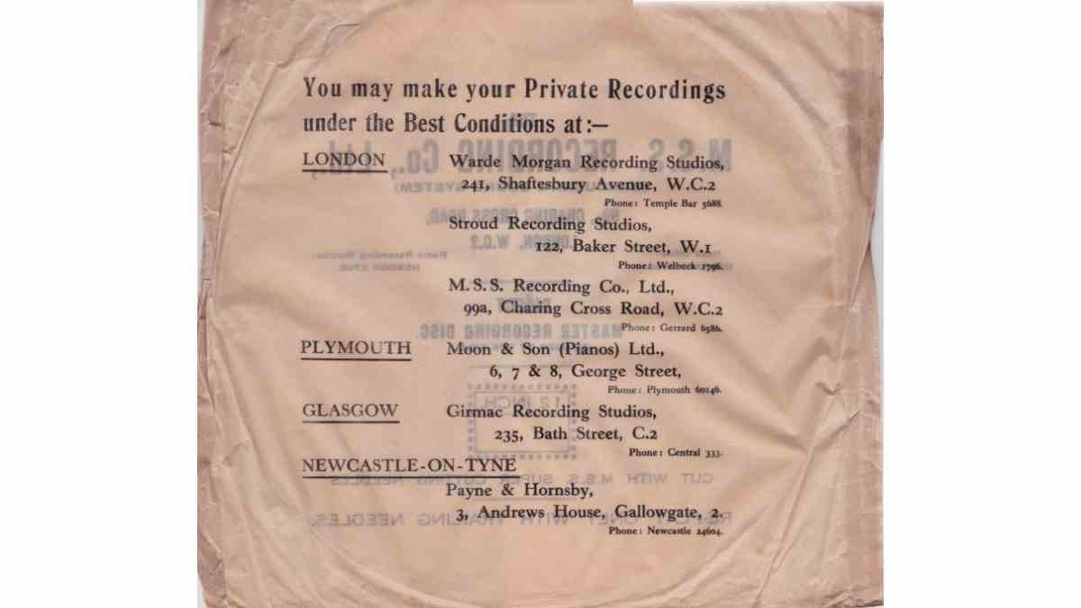 Four other local recording studios using MSS equipment are listed on the back. 