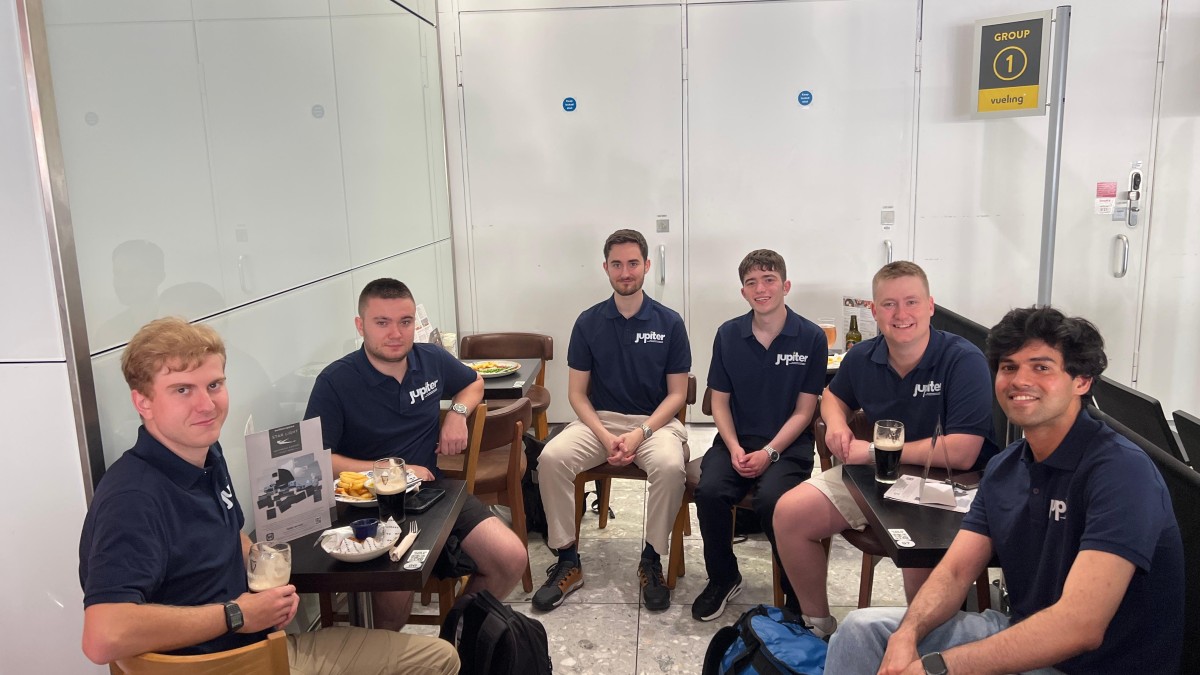 All six students on their way out to Oman