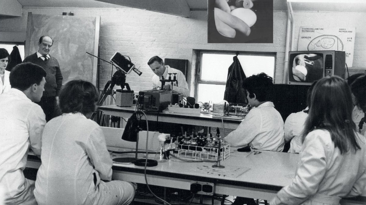 Photo of Microbiology laboratory, top floor, Falcon Road annexe, 1967