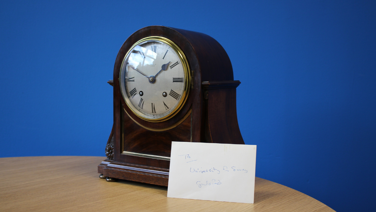 A photograph of the clock that sat in the Principal of Battersea Polytechnic's office.
