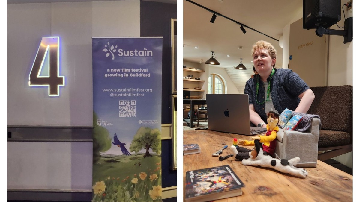 image of festival banner and a workshop