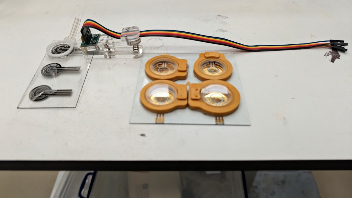 Glass chips and wires used for CO2 conversion on a white lab table