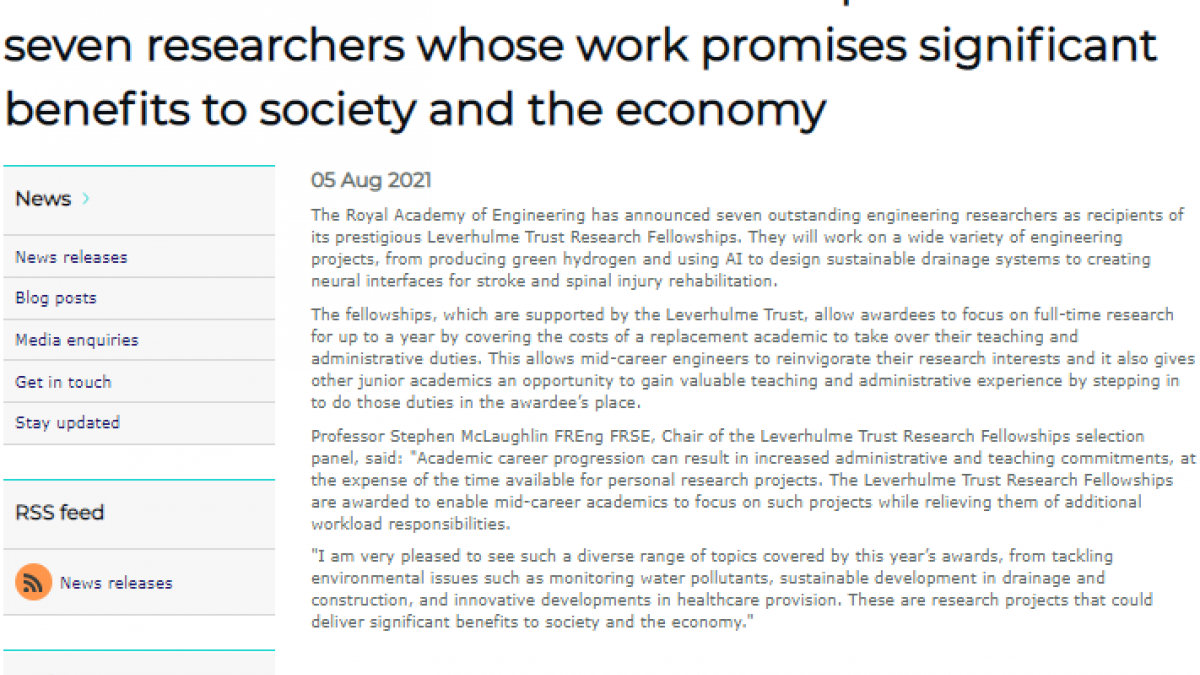 Leverhulme Trust Research Fellowships The Royal Academy of Engineering 