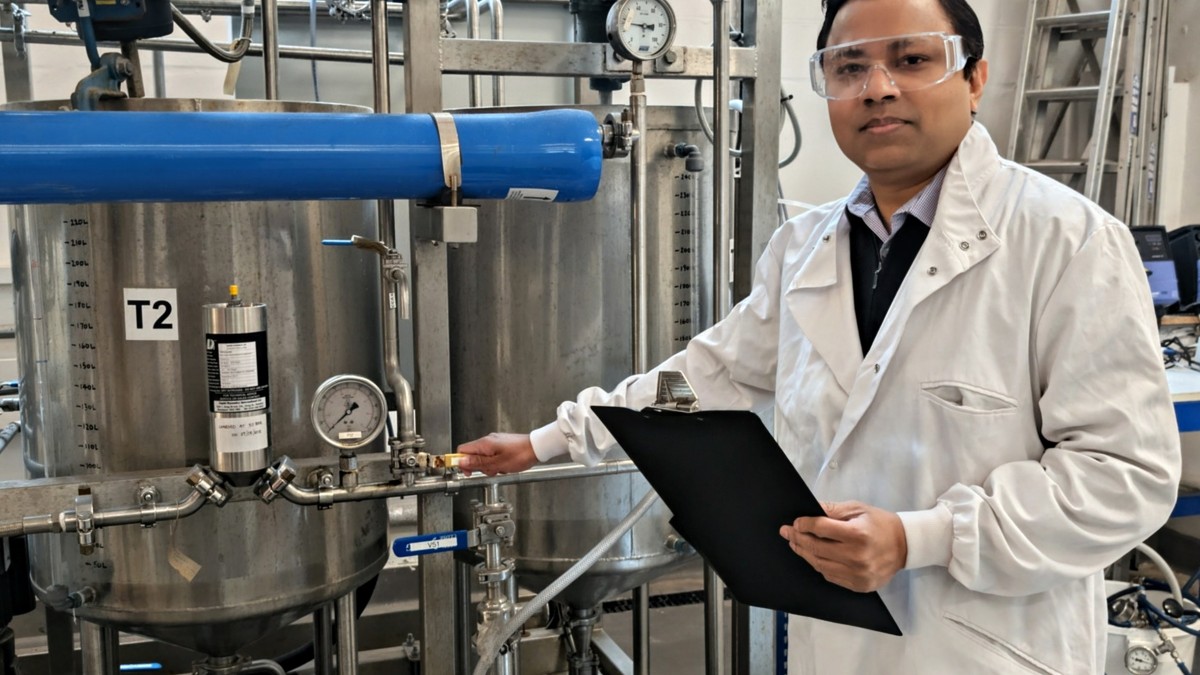 Siddharth Gadkari in the lab with a clip board