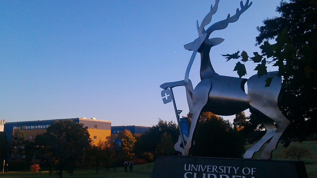 Stag sculpture outside university of Surrey