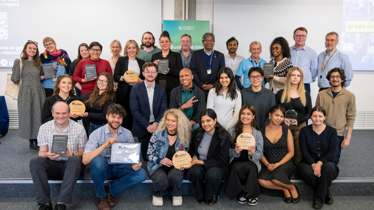 Staff and students pose at the Sustainability Awards