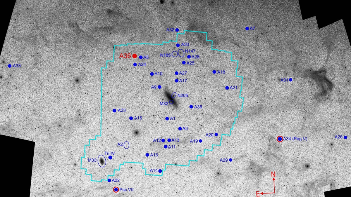 Location of And XXXVI around Andromeda on a survey map
