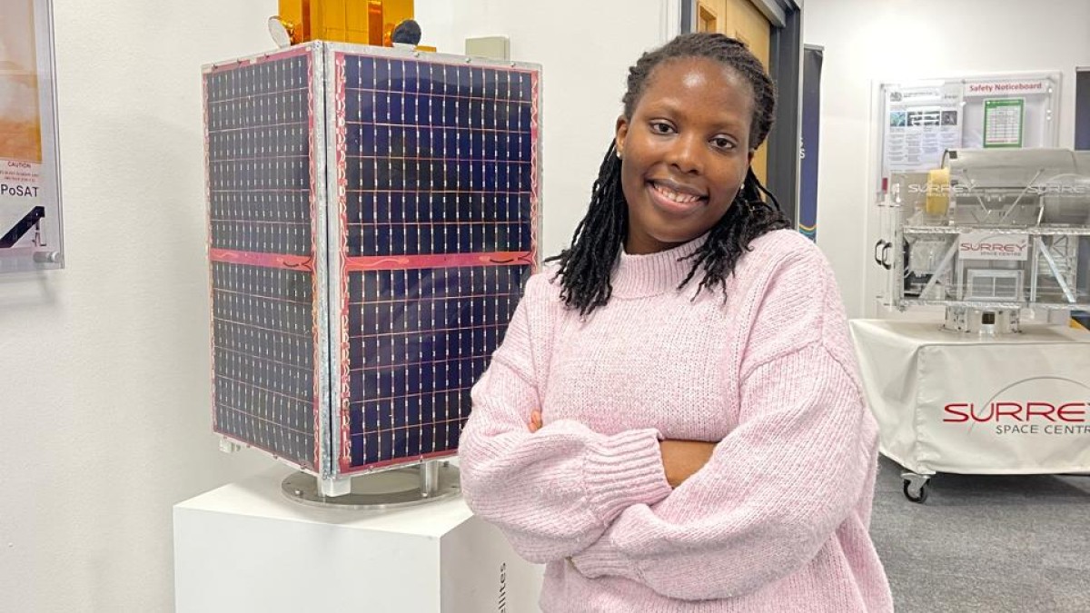 Eunice, an Astronautics and Space Engineering student, in Surrey Space Centre.