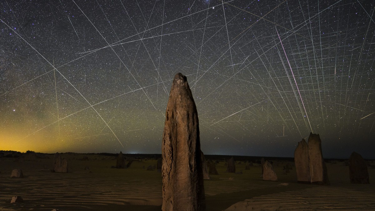 The Australian desert showing the growing light pollution caused by artificial satellites