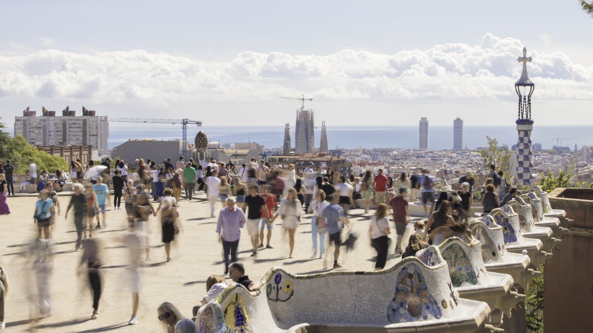 Tourists wander around in Barcelona