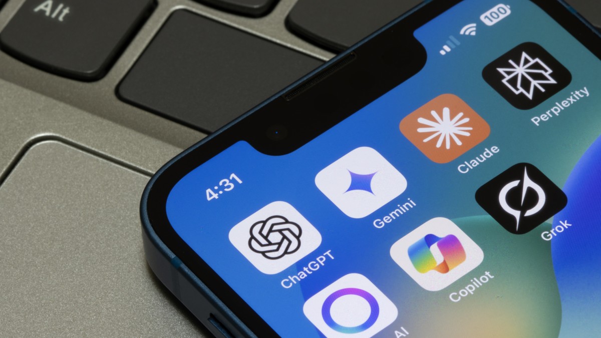 Assorted AI apps are seen on the screen of an iPhone