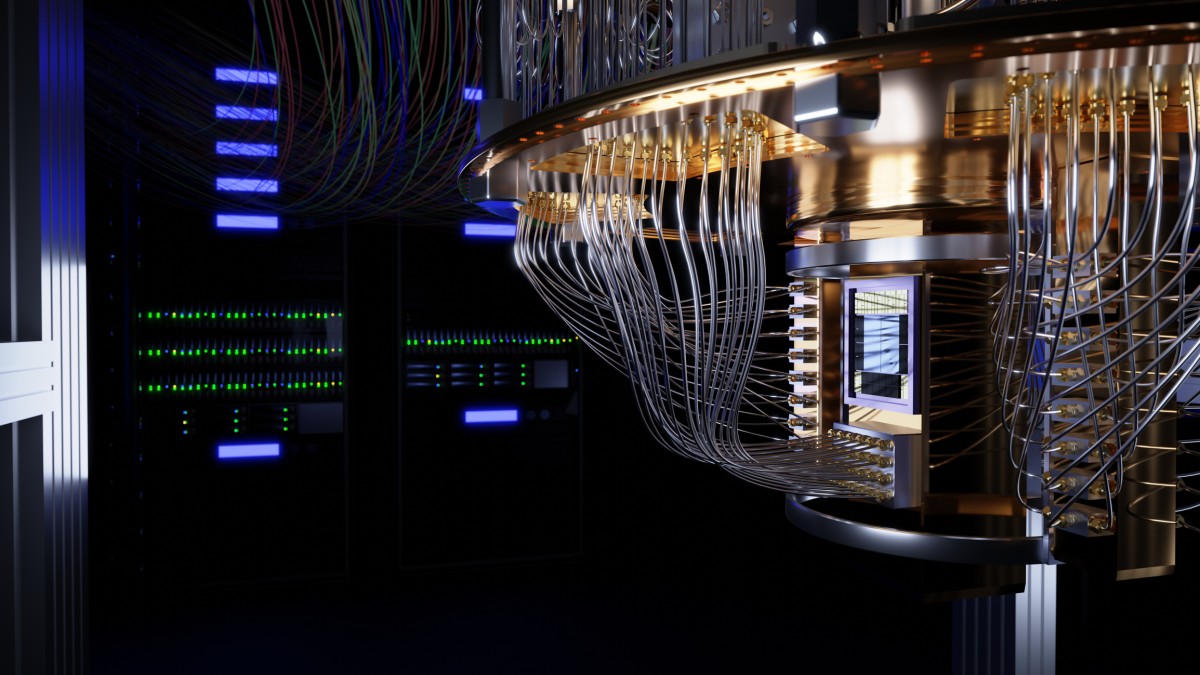 Lower portion of a quantum computer featuring the qubit chip