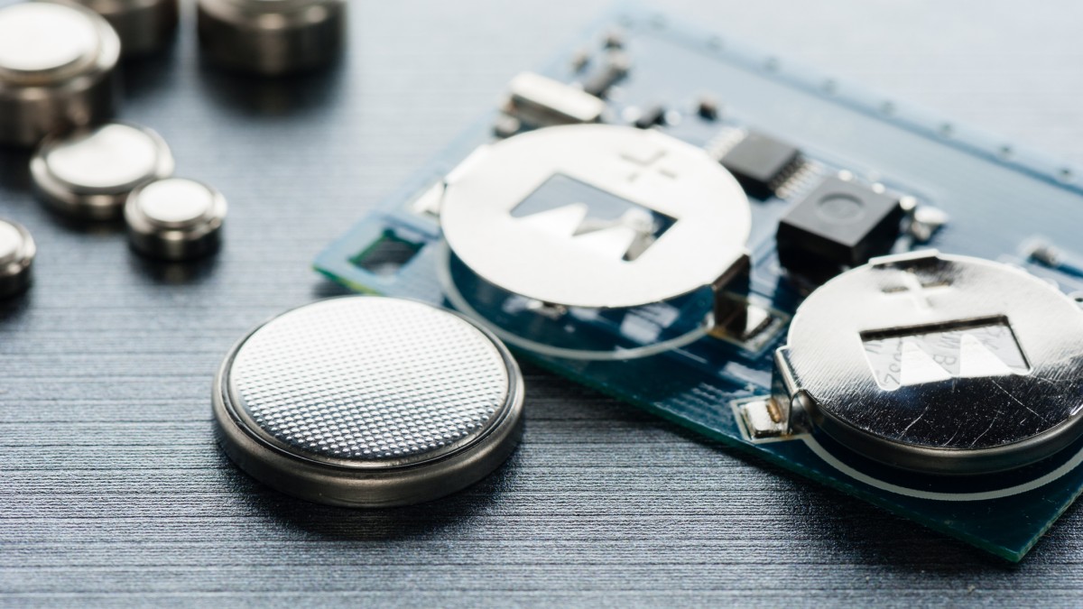Close up of button cell battery