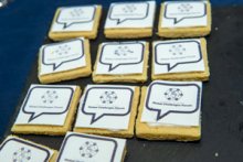 Biscuits with global challenges forum on them