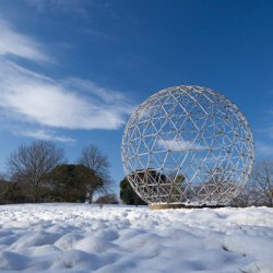 University of Surrey globe sculpture in the snow