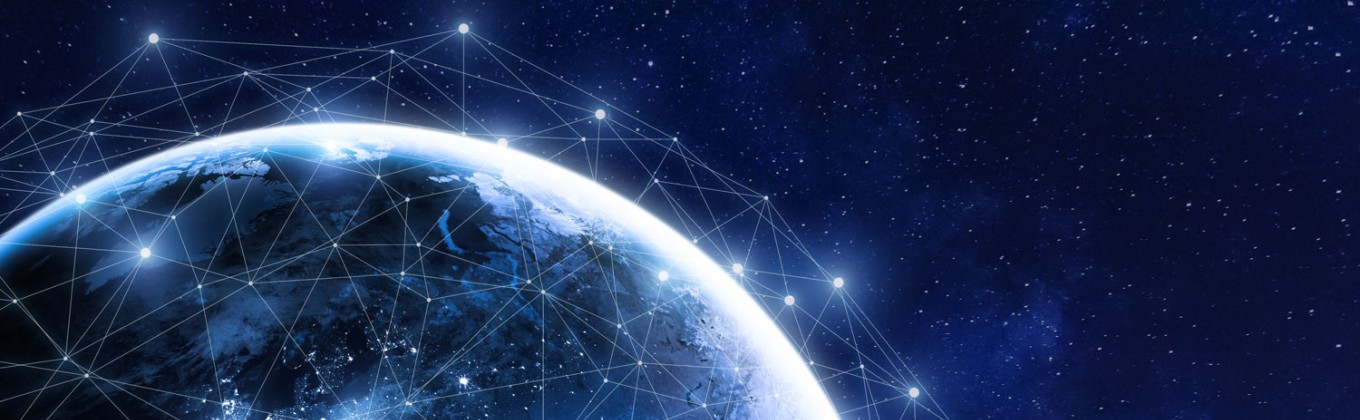 The Earth from space with blue lines connecting areas with internet