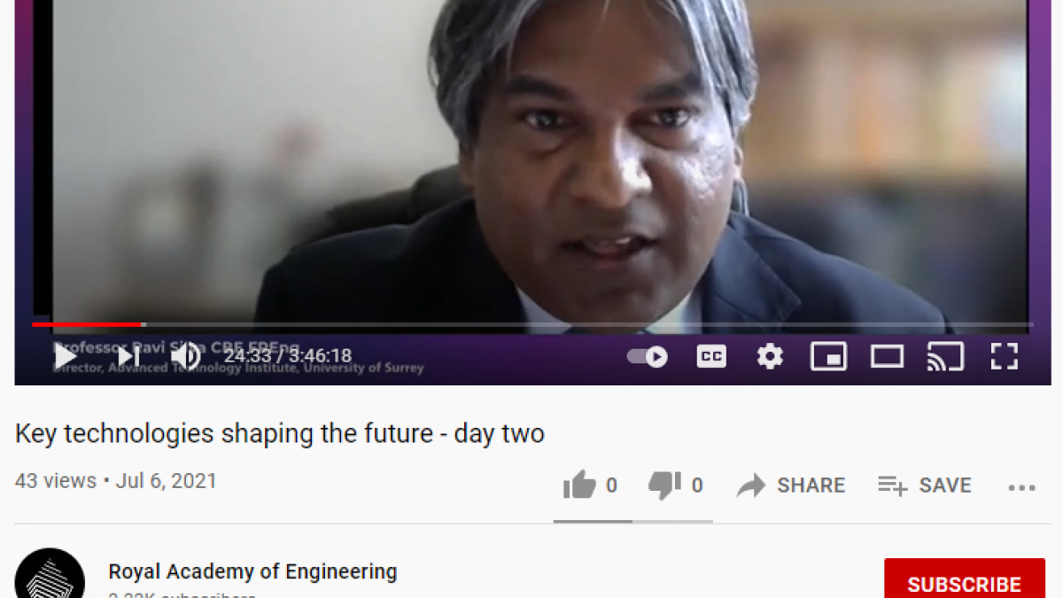 Chairing Day 2 Sessions on 'Net Zero World for 2050' in the Key Technologies for the Future joint conference for the Royal Academy of Engineers and CESAER 1-2 July 2021